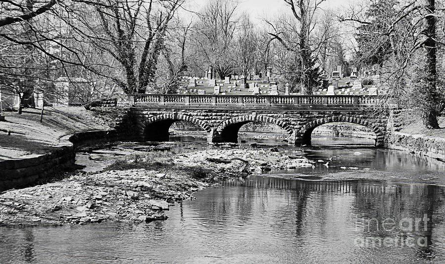 Old Stone Bridge In Black And White Photograph