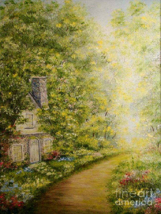 Old Stone Cottage Painting by Leea Baltes