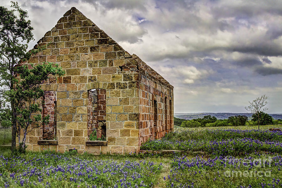 Old Stone Ruins With Bluebonnets Photograph