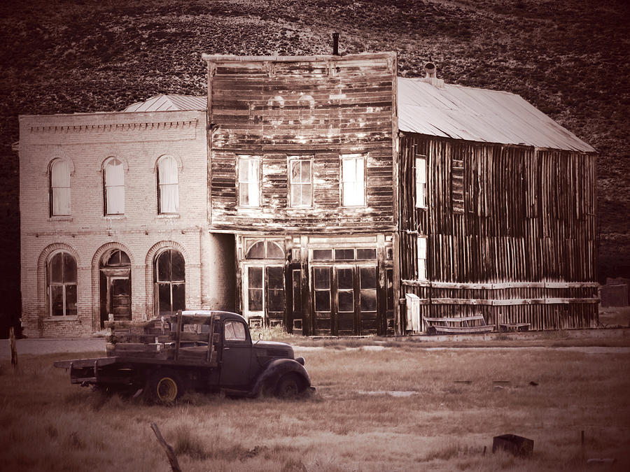 Old Buildings with Truck Sepia Photograph by Alan Socolik