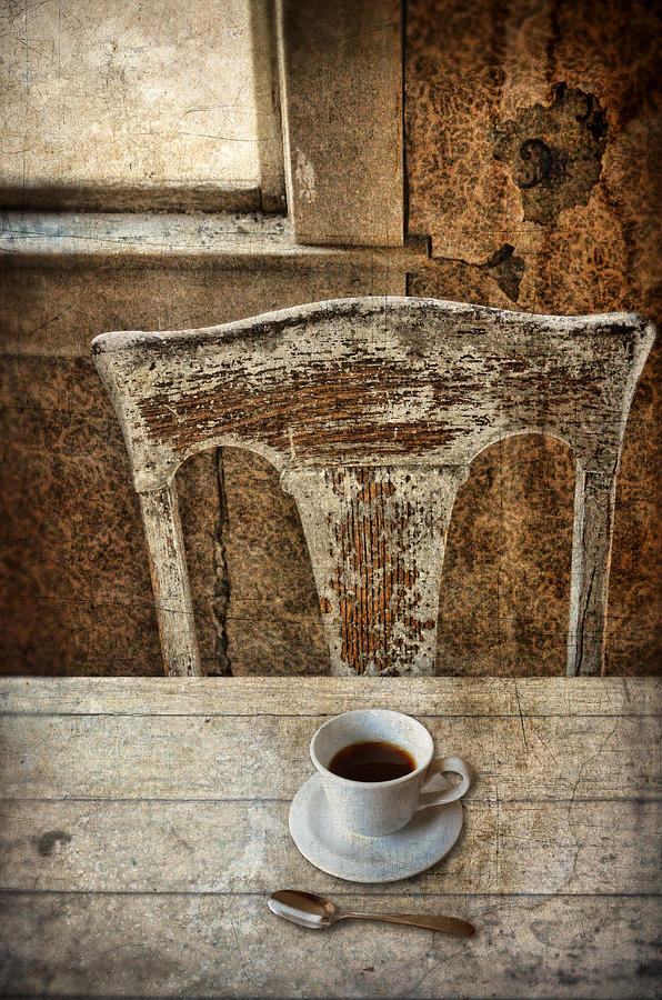 Coffee Photograph - Old Table and Chair with Coffee by Jill Battaglia