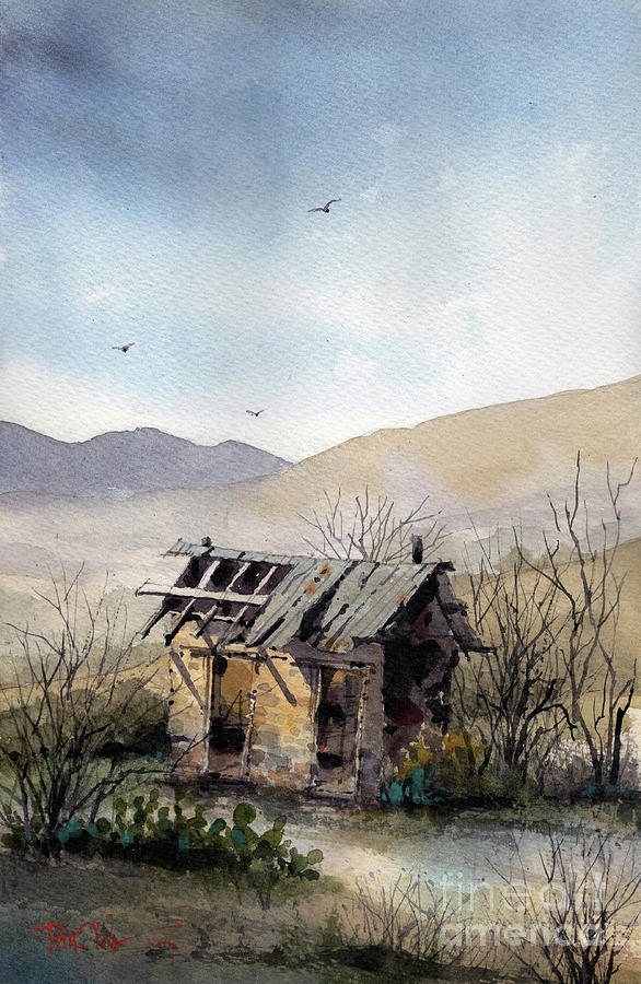 Old Terlingua School Outhouse Painting by Tim Oliver