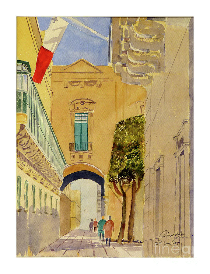 Old Theater Street Valletta Painting by Godwin Cassar