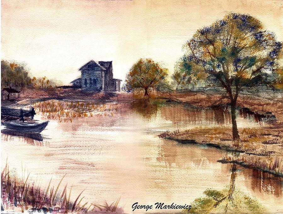 Water Landscape Print - Old Time Mural by George Markiewicz