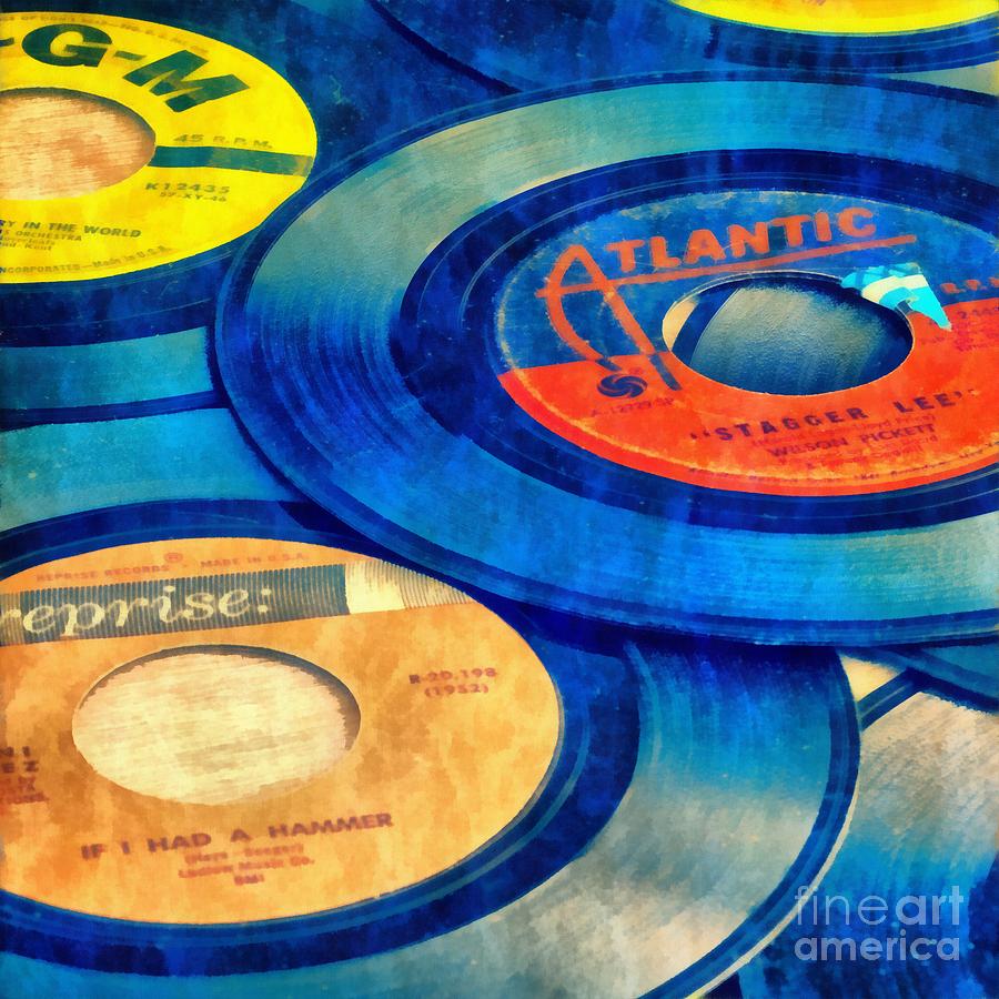 Old Time Rock and Roll 45s Vinyl Painting by Fielding - Pixels