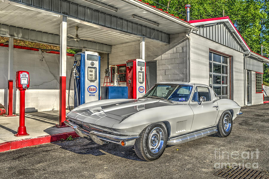 Old time service station with 1967 corvette  Photograph by Dan Friend