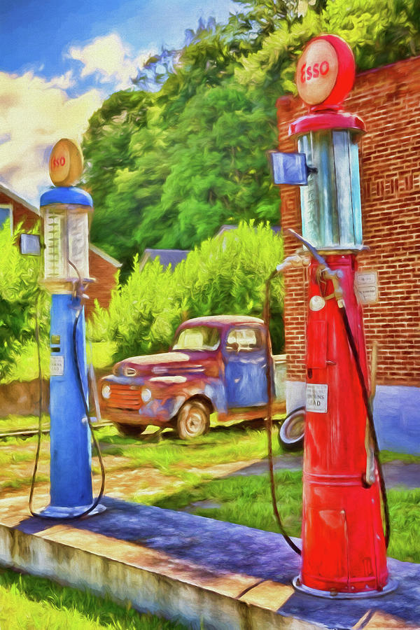 Old Time Vintage Gas Pumps AP Painting by Dan Carmichael