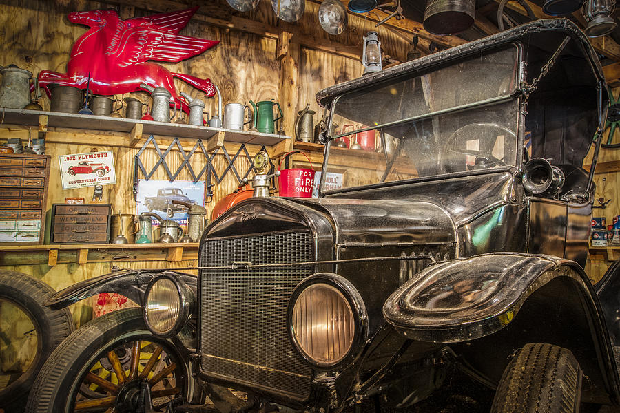 Car Photograph - Old Timey Garage by Debra and Dave Vanderlaan