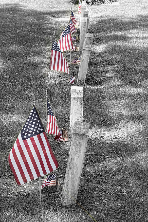 Old Tombstones and American Flags Photograph by James BO Insogna