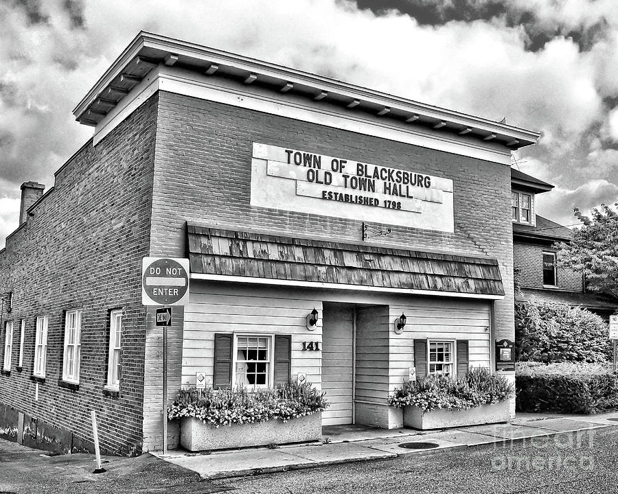 Old Town Hall Blacksburg Virginia Black and White Photograph by Kerri Farley