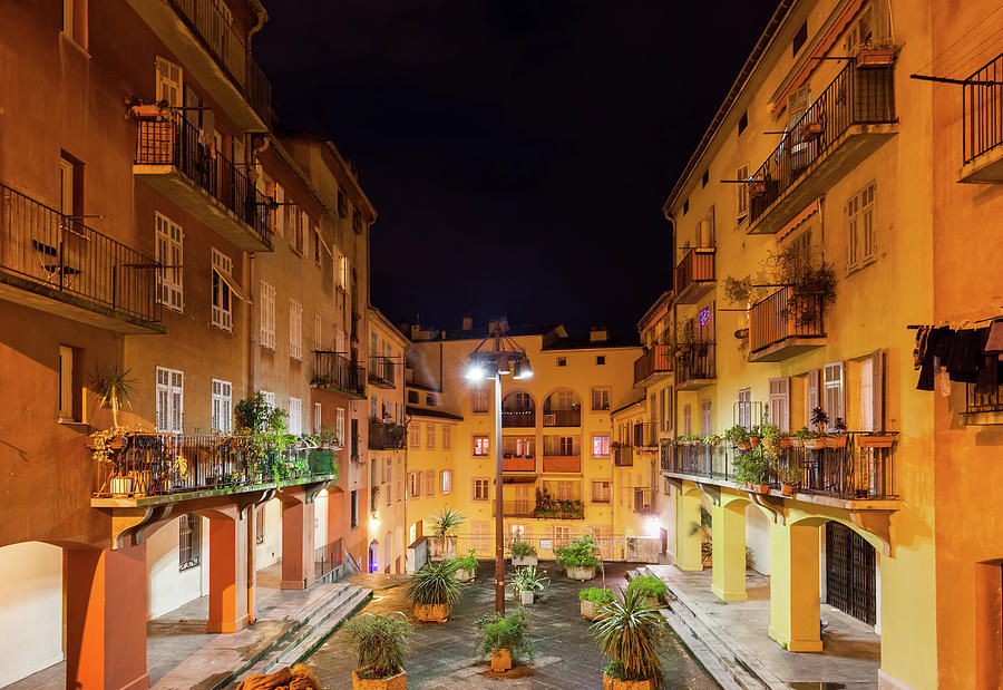 Old Town Houses in Nice City at Night Photograph by Artur Bogacki