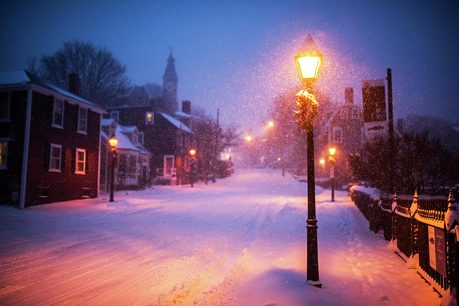 Old Town Marblehead Snowstorm Looking up at Abbot Hall Photograph by Toby McGuire