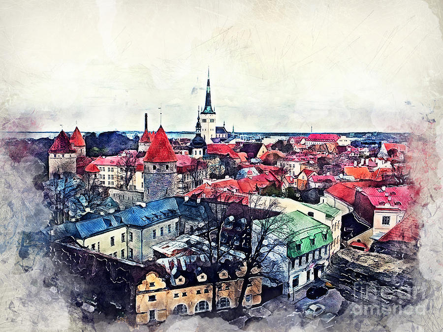 Architecture Painting - Old Town of Tallinn by Justyna Jaszke JBJart