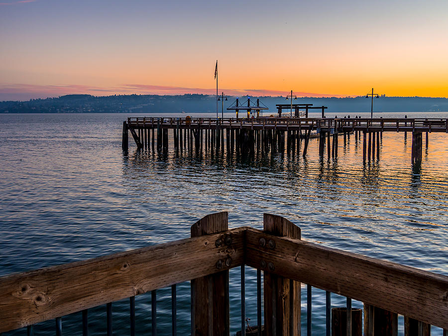 Tacoma Photograph - Old Town Pier during Sunrise on Commencement Bay by Rob Green