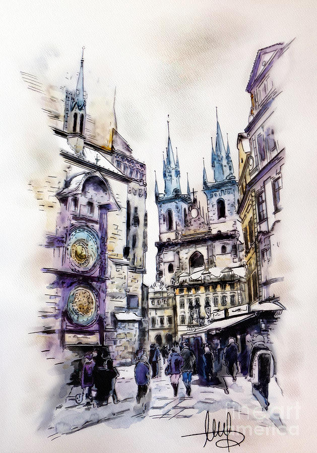 City Mixed Media - Old Town Square in Prague by Melanie D