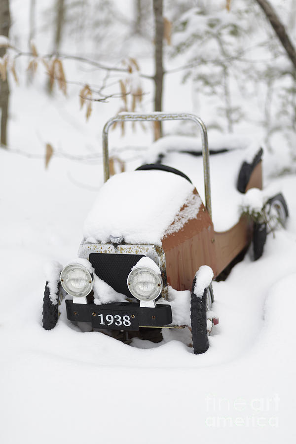 Winter Photograph - Old Toy Car in the Snow by Edward Fielding