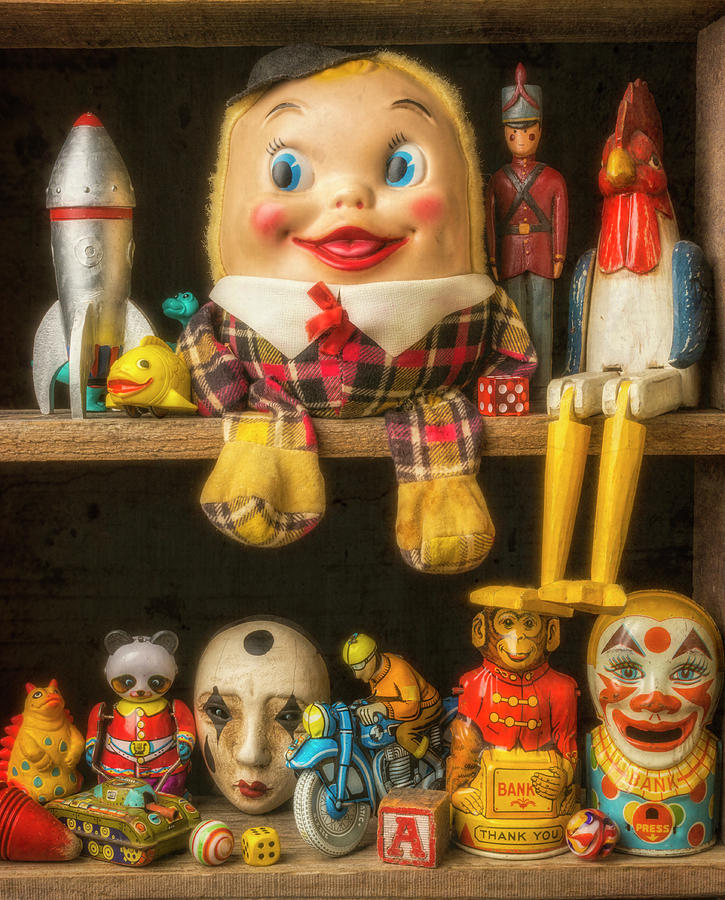 Old Toys Sitting On Shelf Photograph by Garry Gay