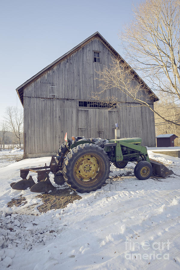 Old Tractor by the Barn Winter Etna Photograph by Edward Fielding