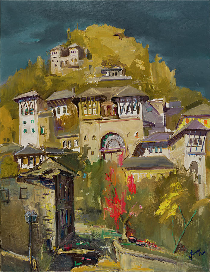 Old Traditional Characteristic Houses In Gjirokaster Painting by Azem Kucana
