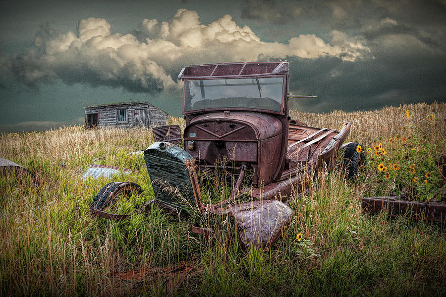 Old Truck Abandoned in the Grass at the Ghost Town by Okaton South Dakota Photograph by Randall Nyhof