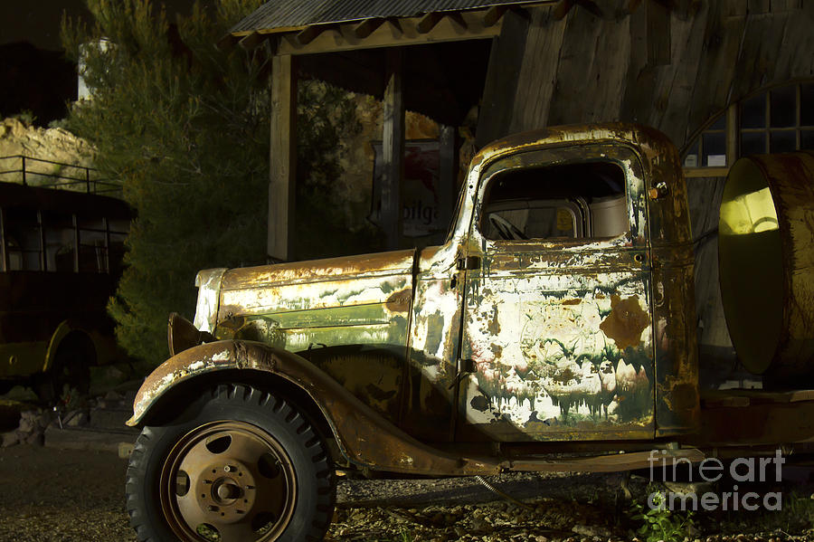 Old Truck - Light Painted Photograph by Karen Foley