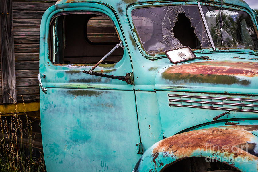 Vintage Photograph - Old Turquoise Truck by Ashley M Conger
