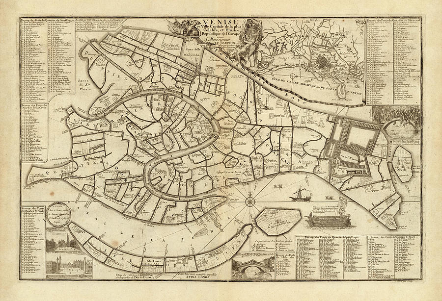 Old Venice Map by Nicolas de Fer - 1725 Drawing by Blue Monocle