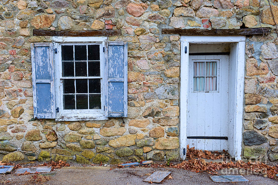 Old Village Door and Window with Blue Shutters Photograph by Paul Ward
