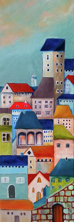 Old Village Painting by Florentina Maria Popescu