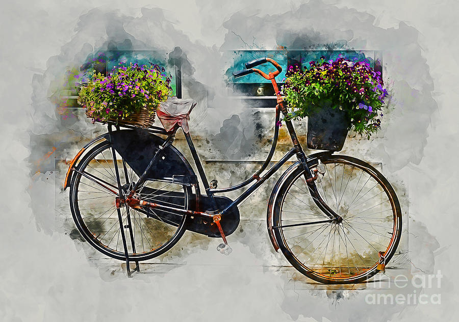 Old Vintage Black Bike Mixed Media by Ian Mitchell