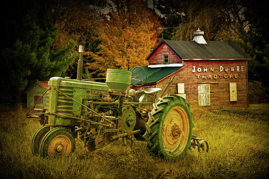 Old Vintage John Deere Tractor with Retro Overlay Photograph by Randall Nyhof