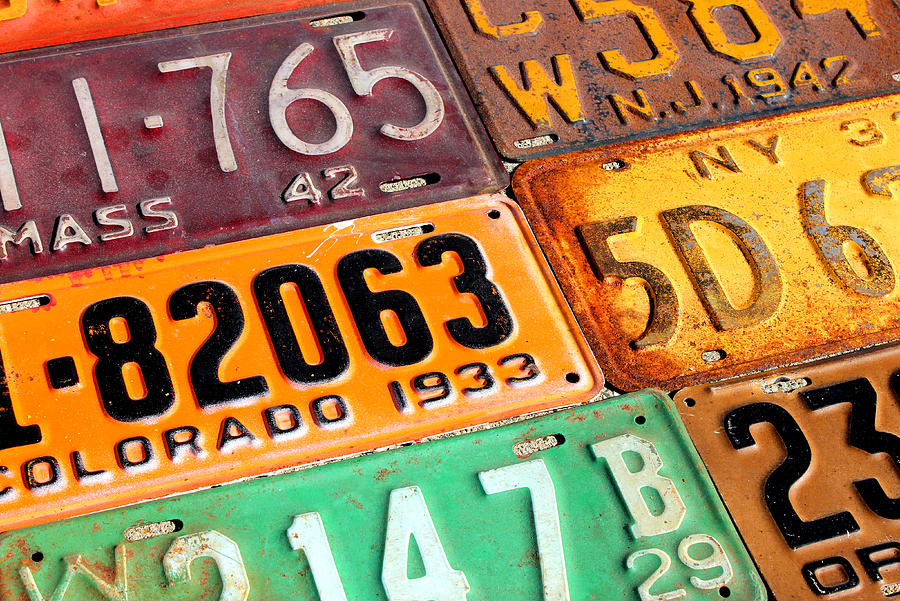 Vintage Mixed Media - Old Vintage License Plates Number 4 by Design Turnpike