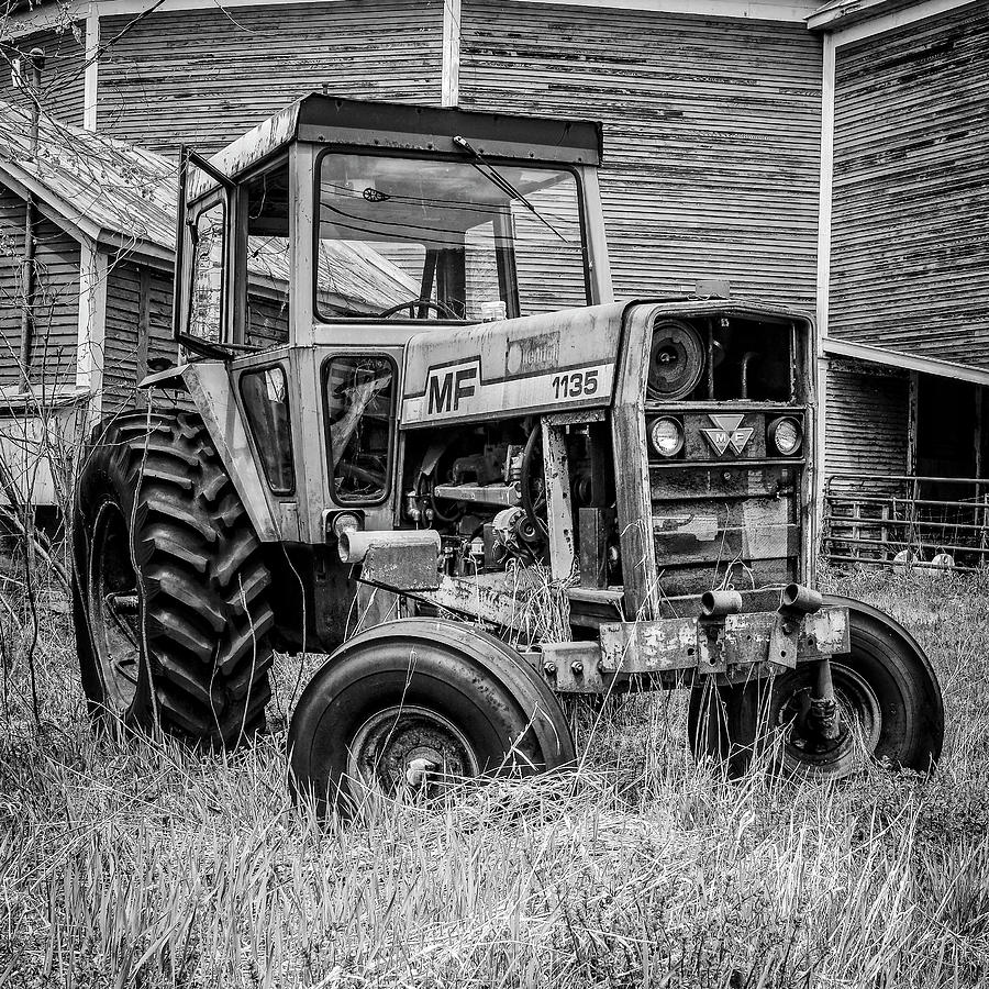 Vintage Photograph - Old Vintage Tractor on a farm in New Hampshire Square by Edward Fielding