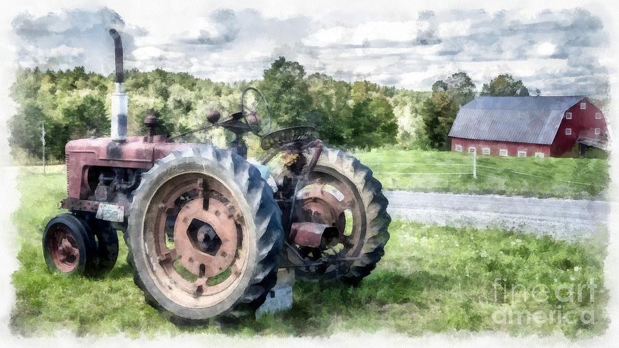 Vintage Photograph - Old Vintage Tractor on the Farm by Edward Fielding