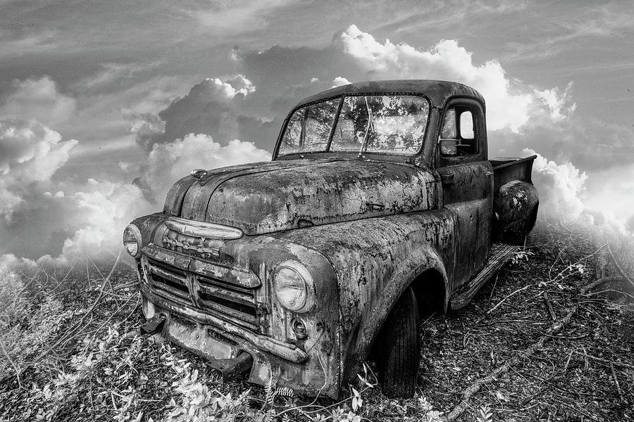 Old Vintage Truck Black and White Photograph by Debra and Dave Vanderlaan