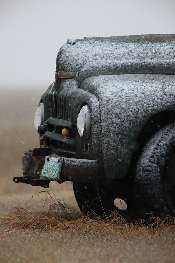 Winter Digital Art - Old Vintage Truck in Winter Storm Saskatchewan by Mark Duffy