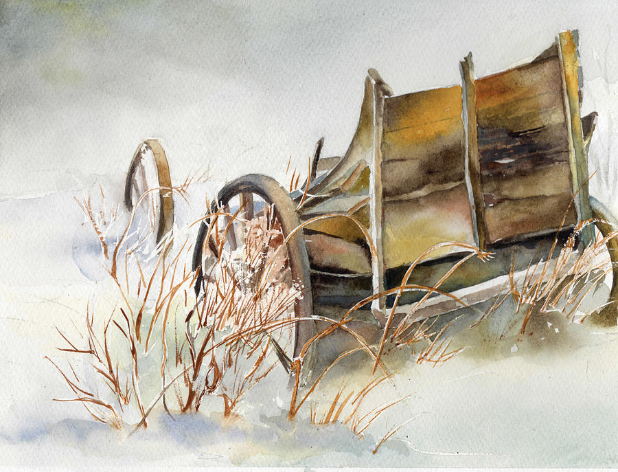 Old Wagon Abandoned in the Snow Painting by Maureen Moore