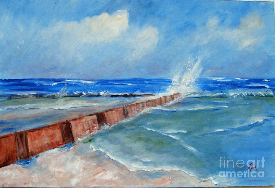 Old wall Tybee Beach Southend Painting by Doris Blessington