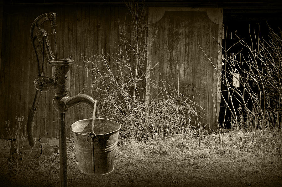 Old Water Pump in Sepia Tone Photograph by Randall Nyhof