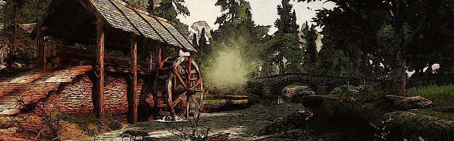 Old watermill in the forest Painting by AM FineArtPrints