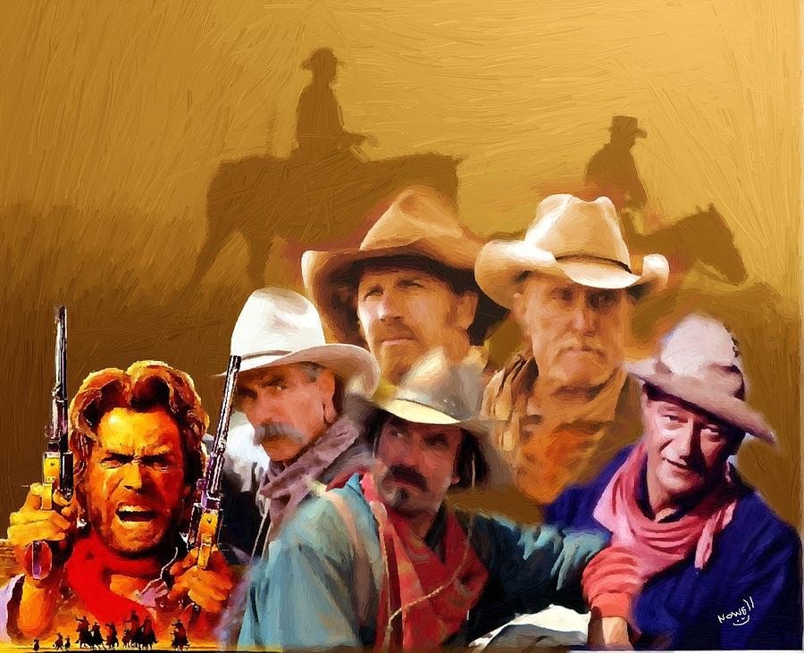 Old West Cowboy Movie Stars Collage Art Painting by Peter Nowell