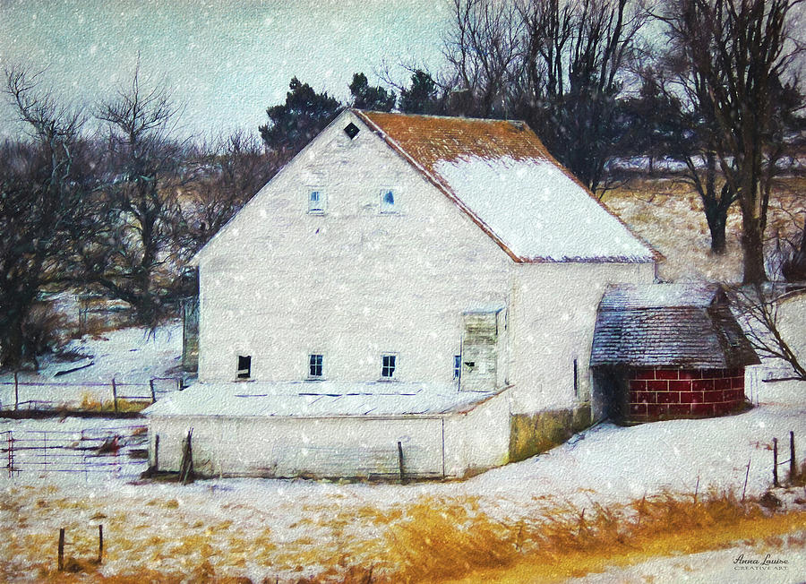 Old White Barn in Snow Photograph by Anna Louise