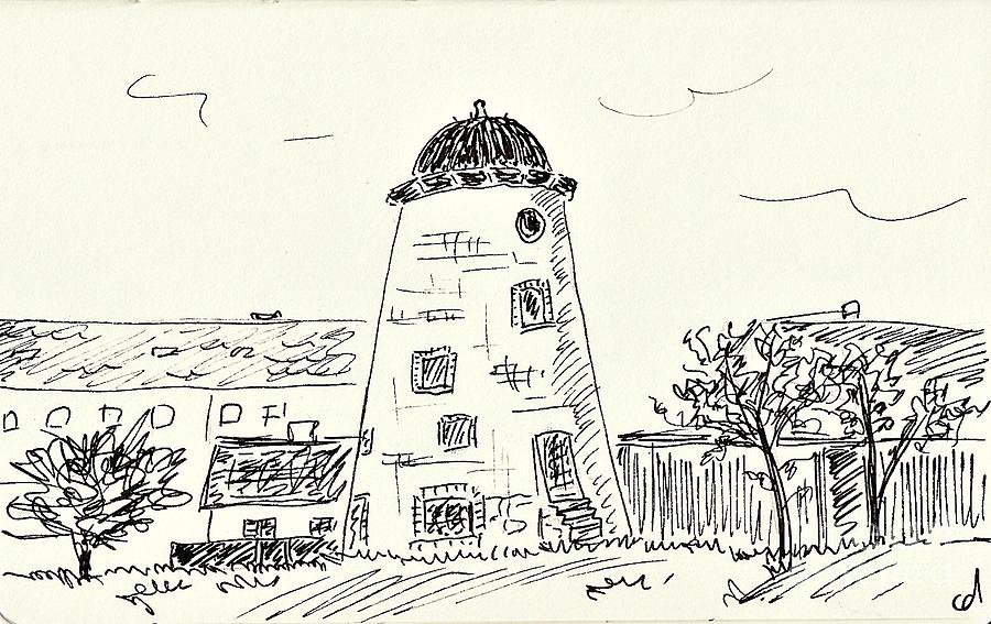 Architecture Drawing - Old wind mill in Coswig by Chani Demuijlder
