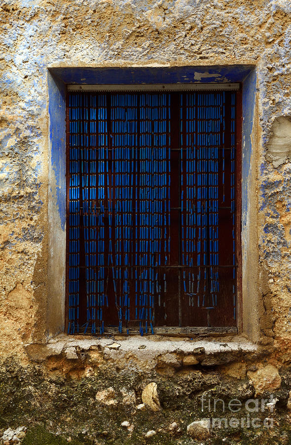 Old window with blue beaded courtain Photograph by RicardMN Photography