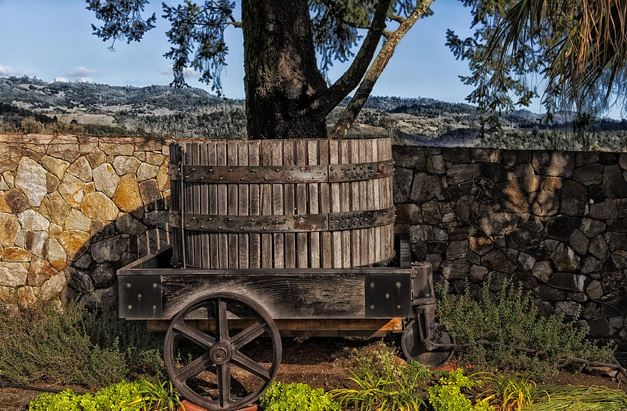 Mountain Photograph - Old Wine Barrel And Wagon - Napa Valley by Mountain Dreams