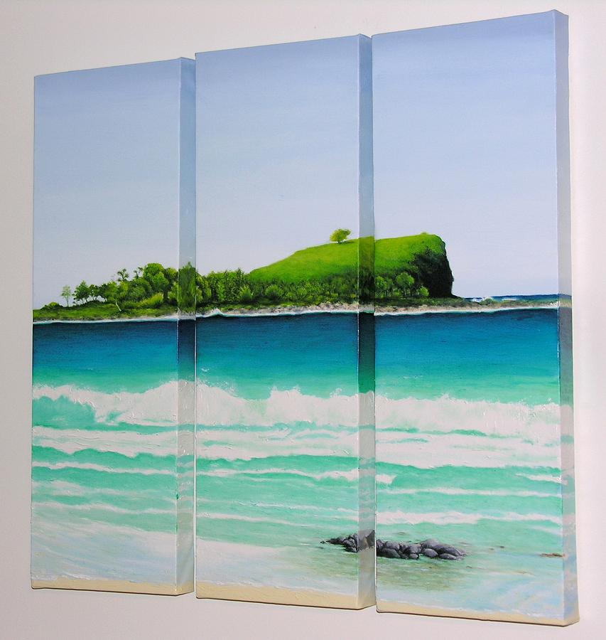 Old Woman Island Off Marcoola Triptych Painting by Joe Michelli