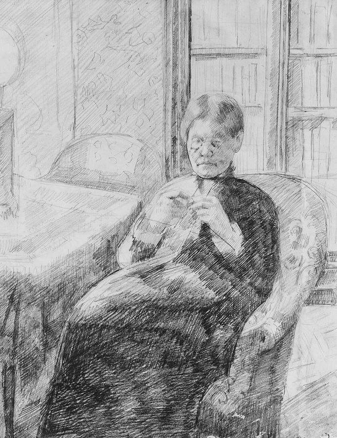 Old Woman Knitting Drawing by Mary Cassatt