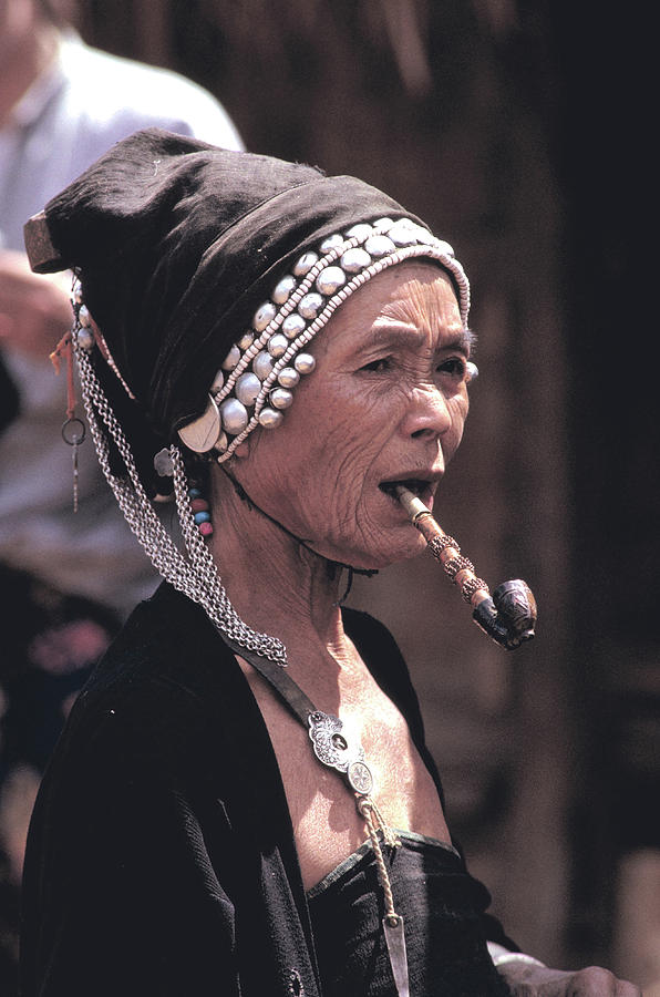 Pipe Photograph - Old Woman Smokes Opium by Carl Purcell