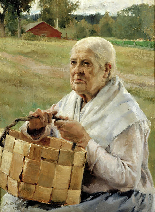 Albert Edelfelt Painting - Old Woman with a Splint Baske by Albert Edelfelt
