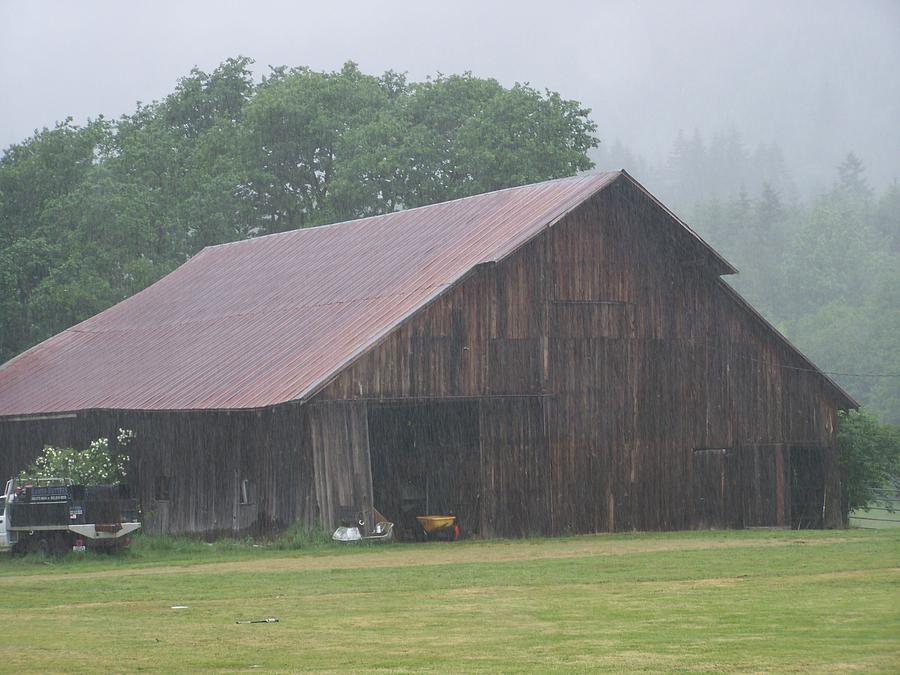 Tree Photograph - Old Wood Barn In The Mist Washington State by Laurie Kidd
